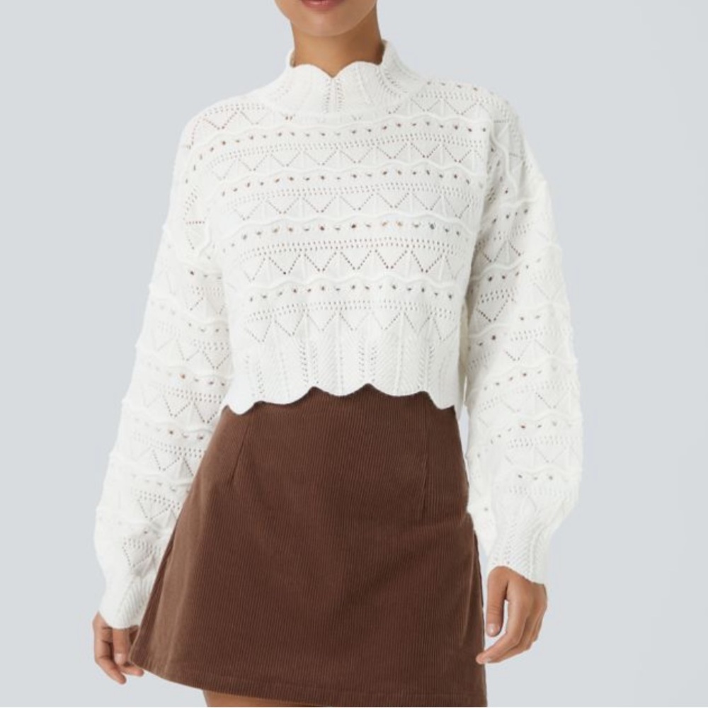 HALARA Mock Neck Sweater “Bishop” Cropped Open Knit Size Large Like New! - Picture 1 of 5